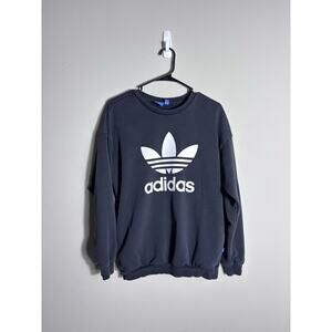 Adidas Black Pullover Sweatshirt with/ Side Pockets size Small Big Logo Trefoil